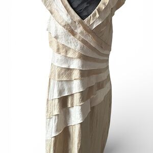London Style Collection Champagne Layered Ruffle Sheath Dress Size 16